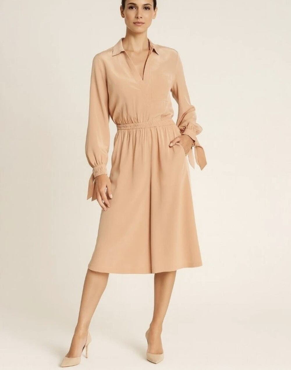 Vince Silk Slit Back Shirtdress in Blush Size S